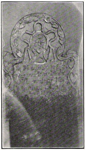 Old photograph of the headstone of Hannah Olds in the Ould Burying Ground